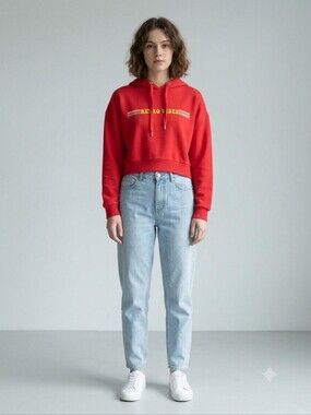 Bluenotes Red Cropped Good Vibes Retro Hoodie Sweater